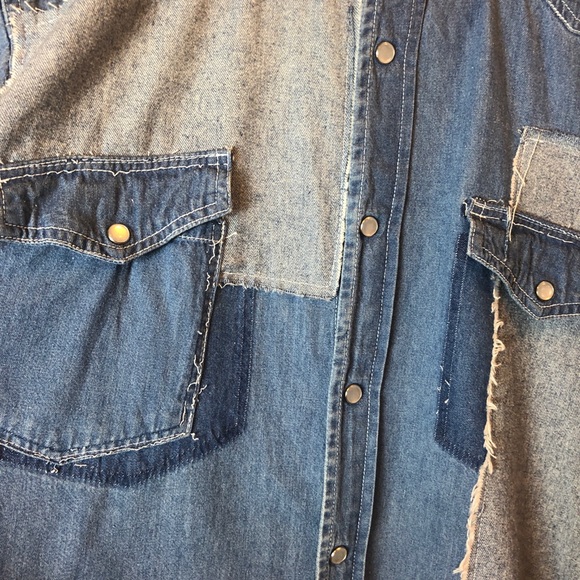 RP4LF || Denim Long Sleeves Blouse Top Shirt - Picture 3 of 8